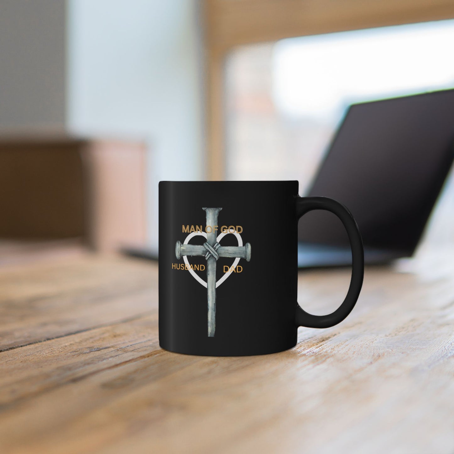 'Man of God, Husband, Dad, Papa' With Joshua 1: 9 Inspirational Black Mug (11oz/15oz)