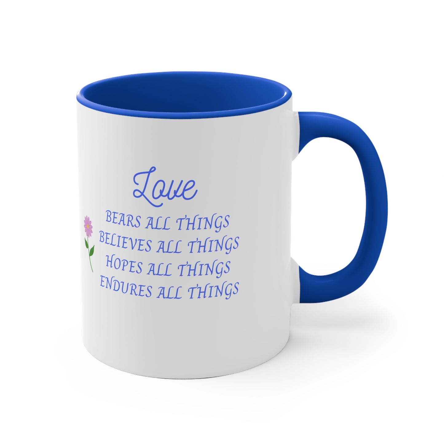 Love 1Corinthians 13 Mug — 11oz Blue-Handle Coffee Cup