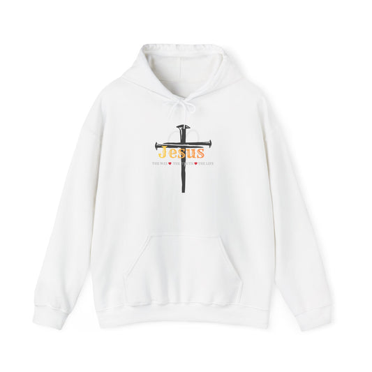 Jesus Cross Hoodie — Faith-Based Christian Pullover with 'Jesus' Front Design