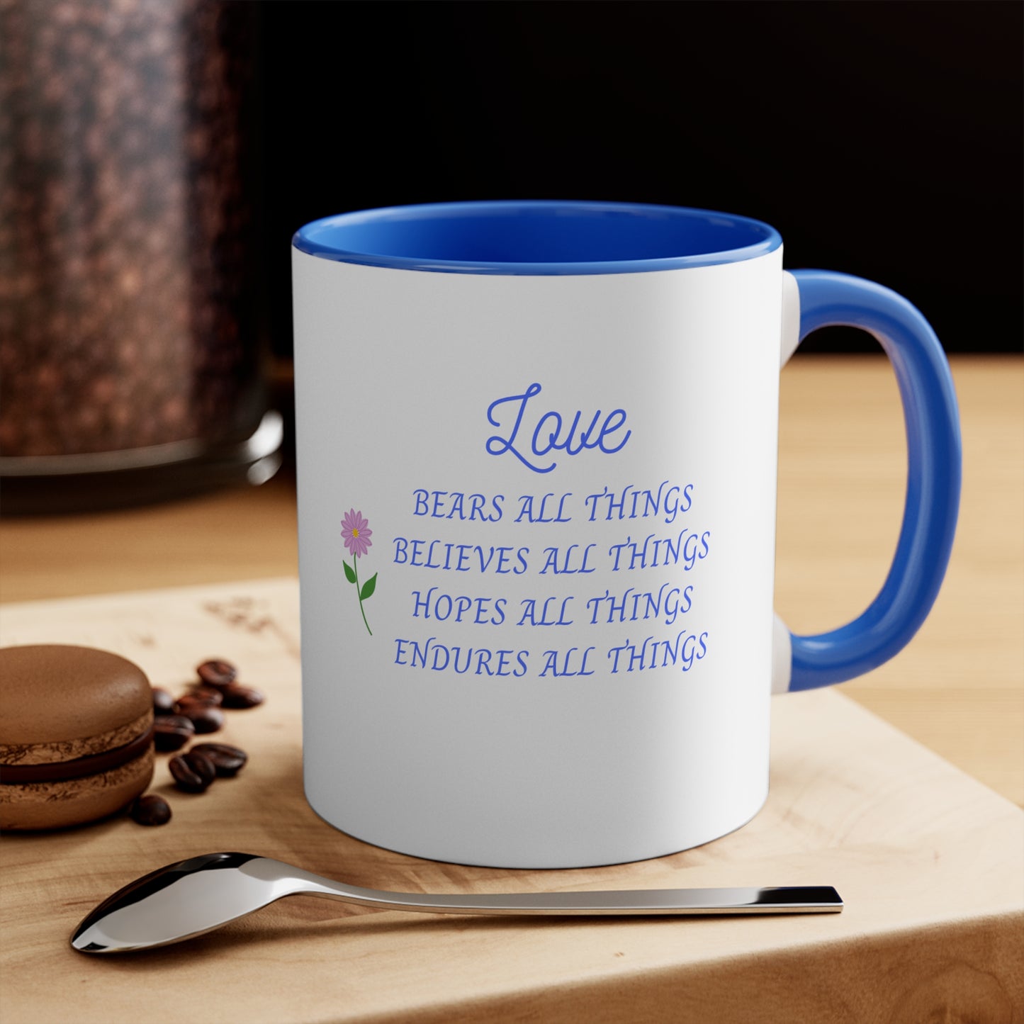 Love 1Corinthians 13 Mug — 11oz Blue-Handle Coffee Cup