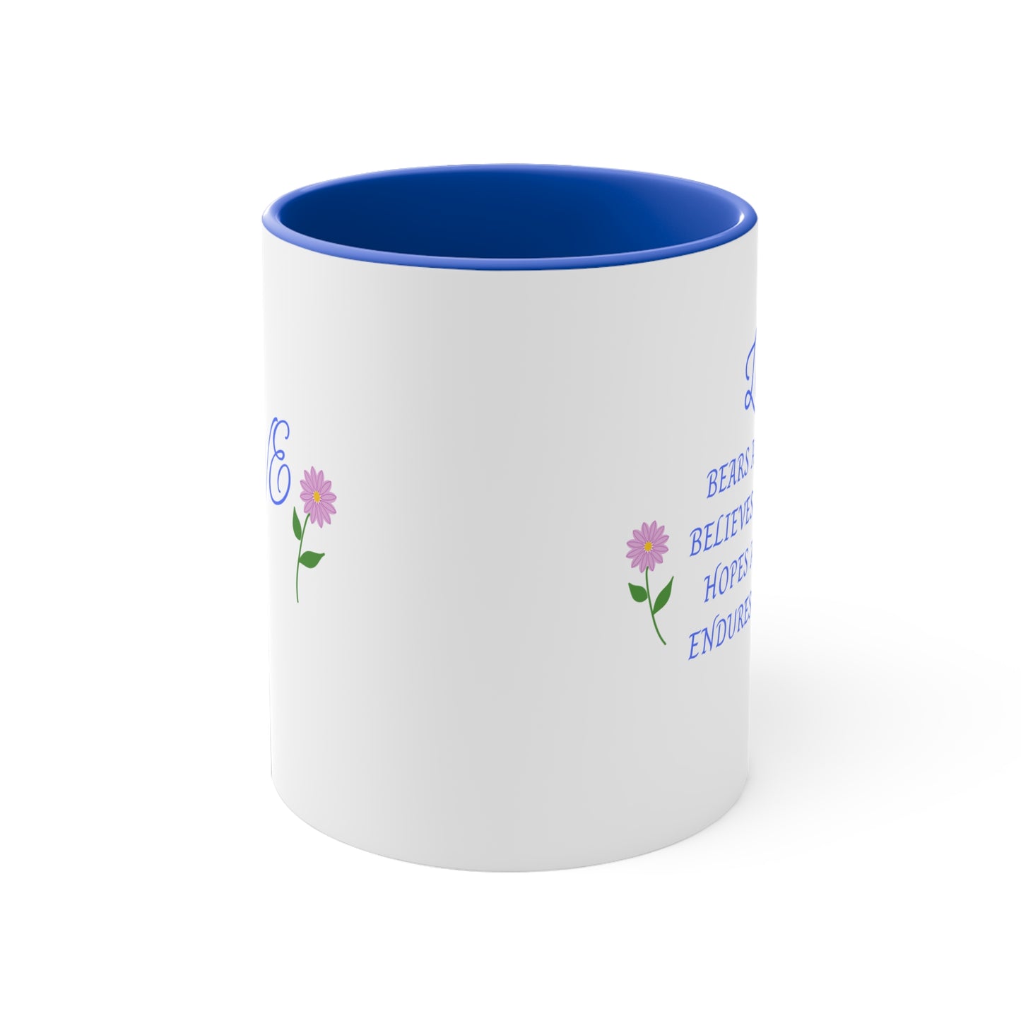 Love 1Corinthians 13 Mug — 11oz Blue-Handle Coffee Cup