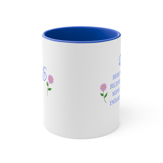 Love 1Corinthians 13 Mug — 11oz Blue-Handle Coffee Cup